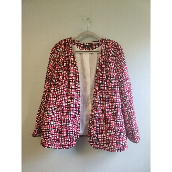 Notations Jackets & Blazers - Womens Notations 3/4 Cuffed Sleeve Open Front Pink Black Jacket Large